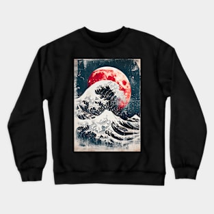 Great Wave in Red Moon Crewneck Sweatshirt